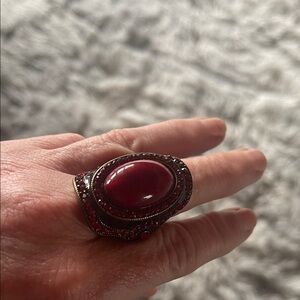 Vintage-Inspired Red Oval Statement Ring - Women Jewelry